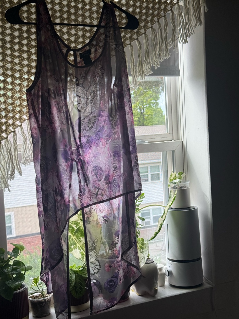 Scene Girl Teenage Runaway Sheer Purple Floral Skull High-Low Tank